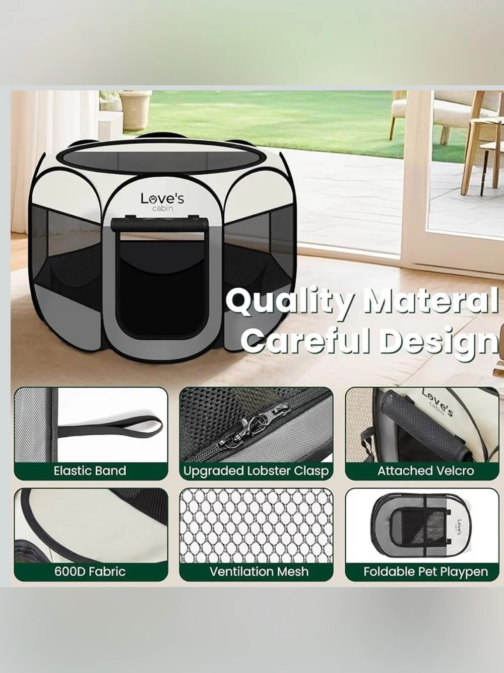 Love’s Cabin Portable Small Pet Playpen - Gray & Black! New w/o tag! Never used!